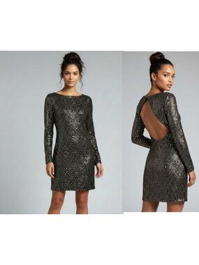 GUESS Beatriz Backless Sequin Dress, Black/Gold, XS